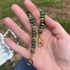 ✨Italian Bronzallure Bracelet w/ Faceted Green Stones & Gold-Tone Beads✨